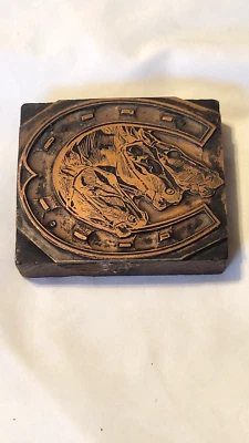 Impresión Bloque Carrera Caballos Cara Cobre ¡Bonitos Detalles! Herradura Foto 1 de 4