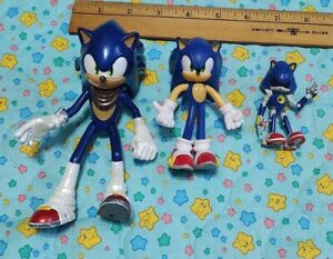 Lot 3 Sonic The Hedgehog Figures Metal Sonic Bendable & Metallic Jakks SEGA TOMY