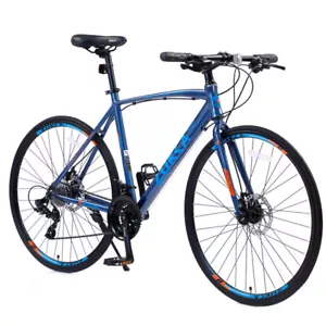 24 Speed Hybrid Bike Disc Brake 700C Road Bike Men Women's City Bicycle-Blue - Picture 1 of 10