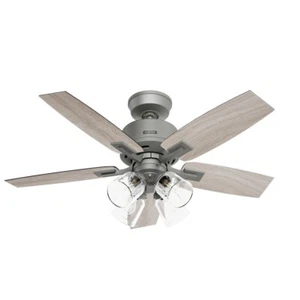 44" Matte Silver Indoor High Speed Cooling LED Ceiling Fan Clear Glass Shade - Picture 1 of 15