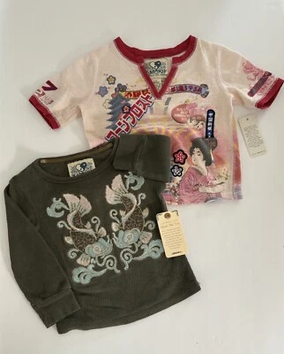 Новый с Ярлыками Lucky Brand Baby 6-12 M Grn вафли Wve Koi рыбы верх и азиатский принт Топ Y2K - Изображение 1 из 4