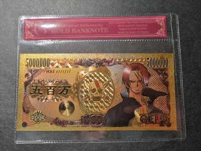 SHANKS IL ROSSO - ONE PIECE - BANCONOTA DORATA DA COLLEZIONE  - Immagine 1 di 4