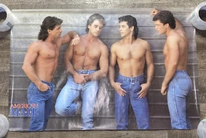 VINTAGE ART POSTER 1987 80s Funky Enterprises American Male Models Jeans 32x21” - Picture 1 of 13