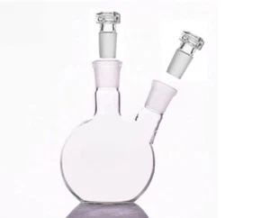 ABGIL Borosilikatglas Flachboden Destillations-/Kochkolben Zweihals - Bild 1 von 3