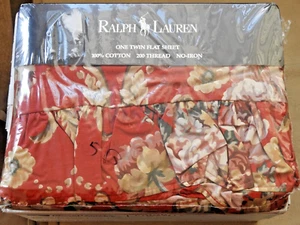 Vintage Ralph Lauren Danielle Floral Red Twin Flat Sheet Ruffle New in Package - Picture 1 of 4