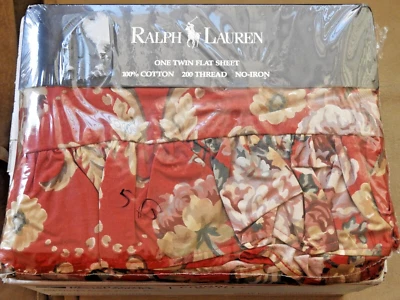 Vintage Ralph Lauren Danielle Floral Red Twin Flat Sheet Ruffle New in Package - Image 1 of 4