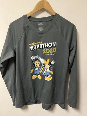 2020 Run Disney Shirt Marathon Race L/S Women’s Large Mickey Minnie Gray - Image 1 of 4