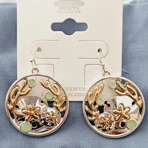 ICON Sand Dollar Starfish Sea Life Coral Reef Two tone Round Hook Earrings NEW - Picture 1 of 3