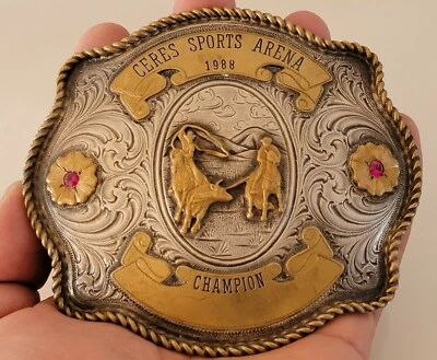 Gist Sterling Silver Gold Overlay Ceres Champion Belt Buckle Western RODEO - Image 1 of 4