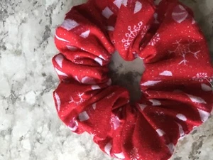 Red Peppermint candy cane sparkle snowflakes Scrunchie stocking stuffer top knot - Picture 1 of 1