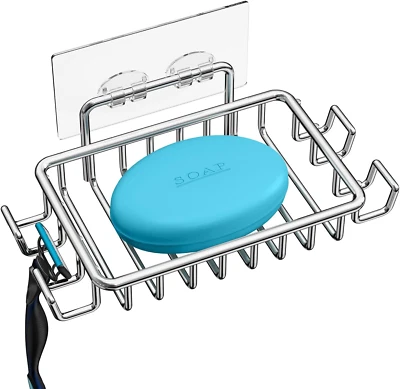 Nieifi Bar Soap Holder for Shower Wall with 4 Hooks, Stainless Steel Adhesive - Image 1 of 4