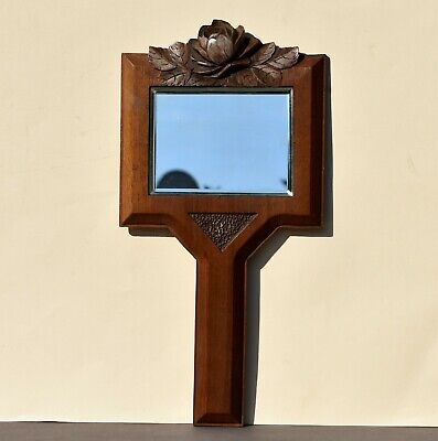 Miroir à Main En Bois Sculpté Vers 1930 - Art Déco • 94€