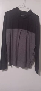 American Eagle Mens Two Tone Logo Hoodie Tshirt Knit Black Gray Small Long Sleev - Picture 1 of 4