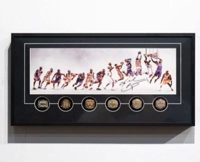 Póster enmarcado Kobe Bryant decoración de arte de pared con 6 réplicas de anillos conjunto de exhibición Foto 1 de 4