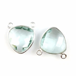 Bezel Gem Links-  Sterling Silver-Small Trillion-15mm- Aqua Quartz-1pc - Picture 1 of 3