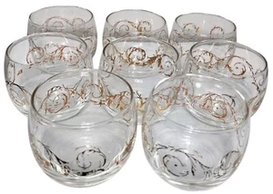 Cera Roly Poli Vidrio Vintage MCM Lote Set/8 Oro 22K Patrón Pergamino Transparente 2.75" - Imagen 1 de 12