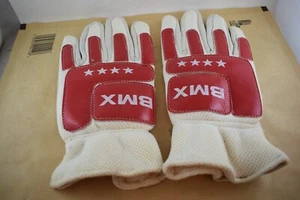Old school BMX Gloves pair Vintage L Leather canvas vinyl white / red NOS - Picture 1 of 7