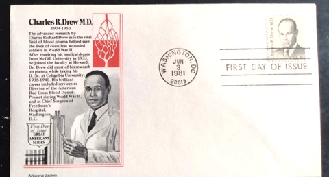 DOCTOR CHARLES DREW PIONEER BLOOD BANK BLACK HERITAGE ARISTOCRAT CACHET FDC 1981 Cover