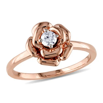 Amour 10k Rose Gold 1/7 CT TDW Diamond Rose Bud Flower Fashion Ring - Image 1 of 4