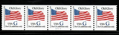 Stamp USA G rate 32¢ Old Glory - Plate #A1212 Coil Strip of 5 MNH stamps SC#2890 - Image 1 of 2