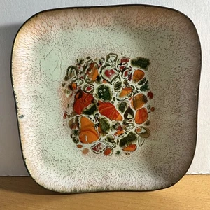 Vintage MCM Leon Statham Enamel On Copper Dish / Trinket Bowl Plate Abstract - Picture 1 of 9