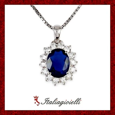 Sfarzosa Collana tipo Zaffiro in Argento 925 Rodiato Oro Bianco - Immagine 1 di 4