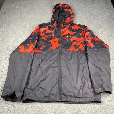 Columbia Rain Jacket Mens Small Red Camo Windbreaker Full Zip Hooded Lightweight - Image 1 of 4
