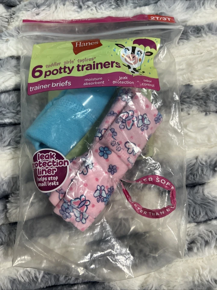 Hanes 6-Pack Girls' Potty Trainer Training Briefs Toddler's Size 2T/3T