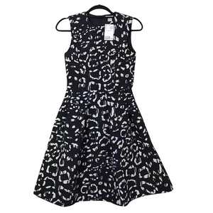 H&M A Line Ladies Dress UK Size 8 Black & White Patterned Sleeveless Crew Neck - Picture 1 of 14