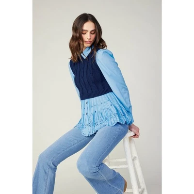 Top Current Air Azul Contraste Eyelit Talla M Academia Cable Tejido Preppy Foto 1 de 4