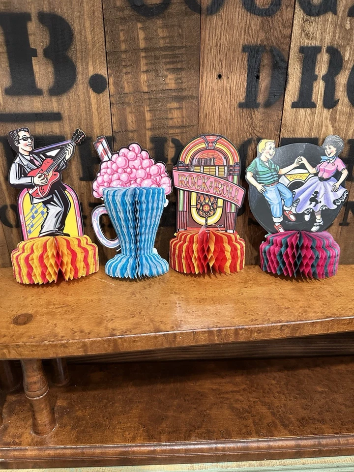 10 VINTAGE BEISTLE ROCK AND ROLL ART-TISSUE CENTERPIECE DIE-CUT - Image 1 of 4