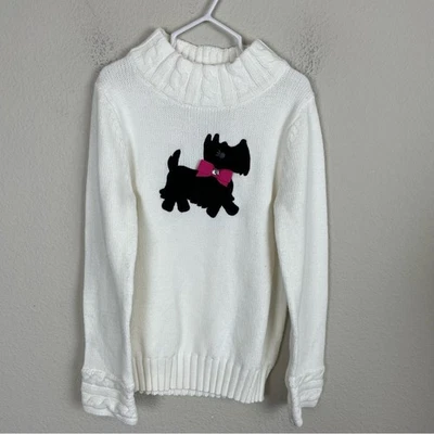 Gymboree White Scottie Dog Embroidered Turtle Neck Sweater 7-8 - Image 1 of 4