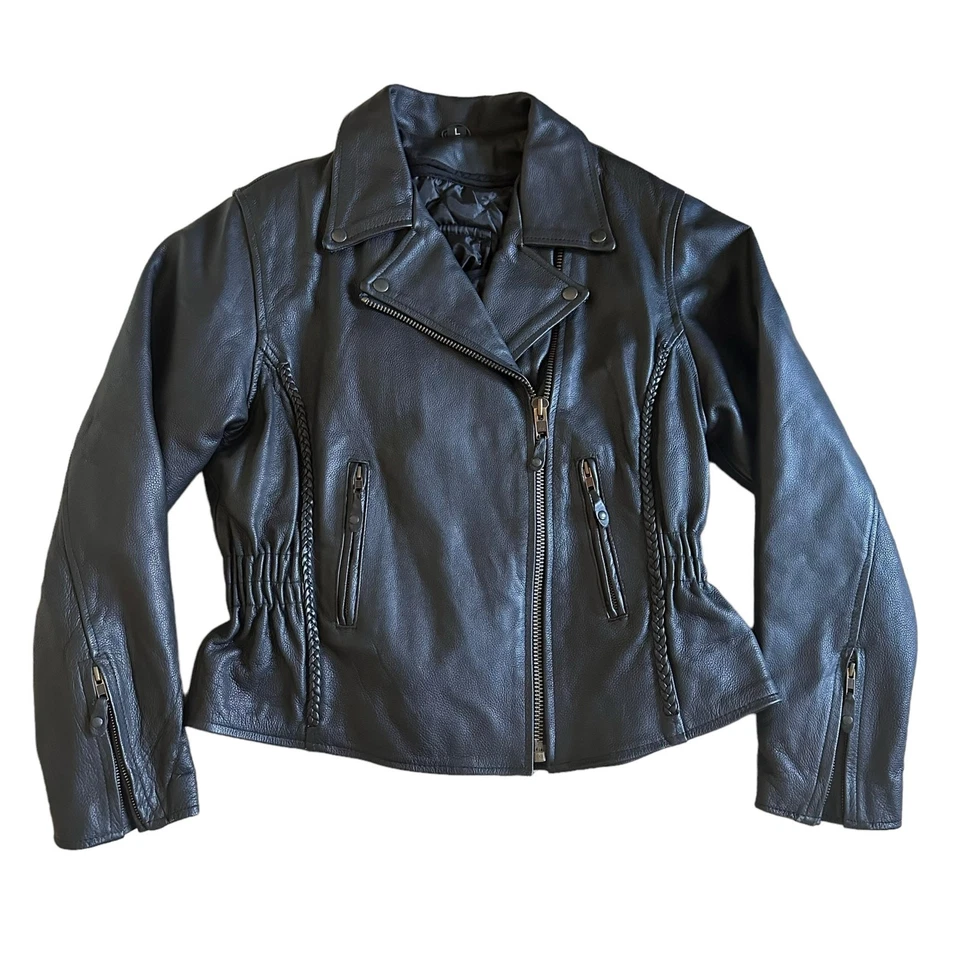 Chaqueta de motociclistas Dream Apparel para mujer L de cuero negra acolchada aislante Foto 1 de 4