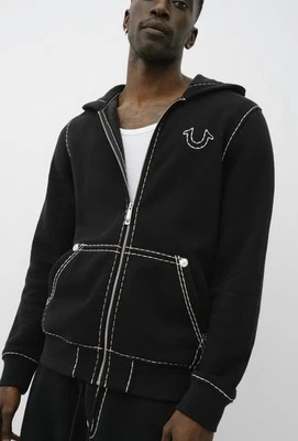 True Religion Men’s Horseshoe Applique Super T Fleece Black Hoodie XXL NWT - Image 1 of 4