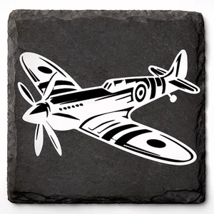 Aeroplane Airplane Spitfire UV Printed Natural Slate Coaster Square B/W Gift - Picture 1 of 3