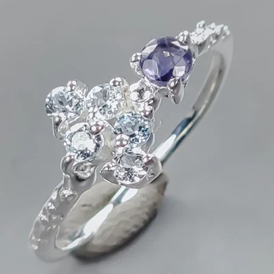 Anillo de Iolita Natural Hecho a Mano Plata de Ley 925 Talla 7/R437747 Foto 1 de 4