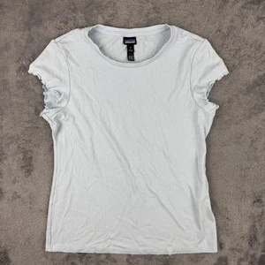 Patagonia Shirt Womens Medium Light Blue Ribbed Lettuce Sleeve Tee Stretch - Picture 1 of 7