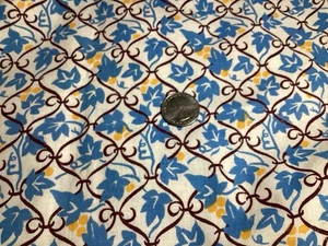 TELA SACO DE ALIMENTACIÓN VINTAGE 45” X 38” DISEÑO HIEDRA AZUL AMARILLO BLANCO Y MARRÓN - Imagen 1 de 4
