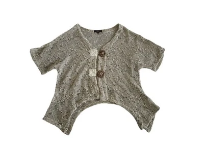 Kaktus Womens Cardigan Beige Brown Large Open Weave Lagenlook Sharkbite Hem Boho - Image 1 of 4