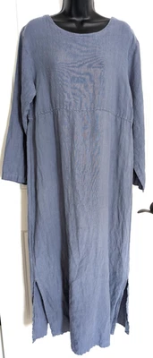 Vestido Kiko Manga Larga Lino Maxi Botón Espalda Lagenlook Azul Costero L Foto 1 de 4