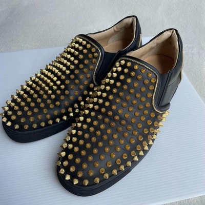 Christian Louboutin Scarpe Slip-on Sneakers Borchie EU 41 US 8 Pelle Nero Aut... - Immagine 1 di 4