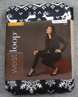 Winter Fleece Leggings West Loop Women's M/L  8-12 Soft Snowflake Reindeer NEW - Image 1 of 4