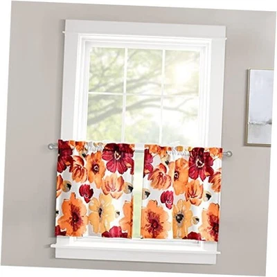  Leah Luz Filtradora Ventana Cortina Niveles Cocina, Par, 24" W x 29" L, Rojo y  Foto 1 de 4