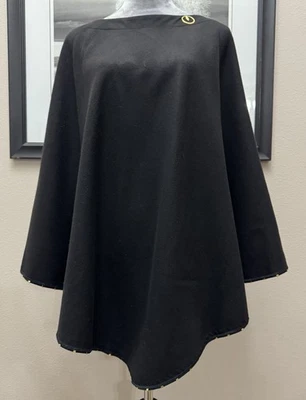 Roberto Cavalli Class Wool Blend Cape Black Gold Snake Accent Size 8 EUC - Image 1 of 4