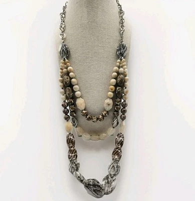 Collar Chicos Cecilia Cuentas Serpiente Estampado Largo Grueso Marrón Tostado 3 Hilos 33" Foto 1 de 4