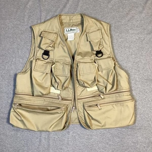 Vintage L.L. Bean Made in USA Fishing Vest Khaki Multi Pocket Utility Outdoor - Picture 1 of 7