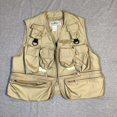 Vintage L.L. Bean Made in USA Fishing Vest Khaki Multi Pocket Utility Outdoor - Image 1 of 4