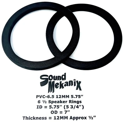 SOUND MEKANIX 6 1/2" PVC Plastic Speaker / Spacer Rings, PVC-6.5 12MM 5.75” One Pair Made USA