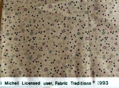 TINY GREEN BURGUNDY SQUARES ON KHAKI FABRIC TRADITIONS COTTON BLEND 22X45 INCHES - Image 1 of 2