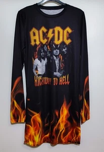 NWT ACDC Highway to Hell Flames Ladies LS Dress Officially Licensed - Black - Picture 1 of 23
